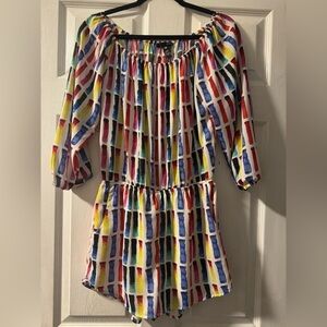 Aqua Colorful Watercolor Romper Elastic Waist Size Medium